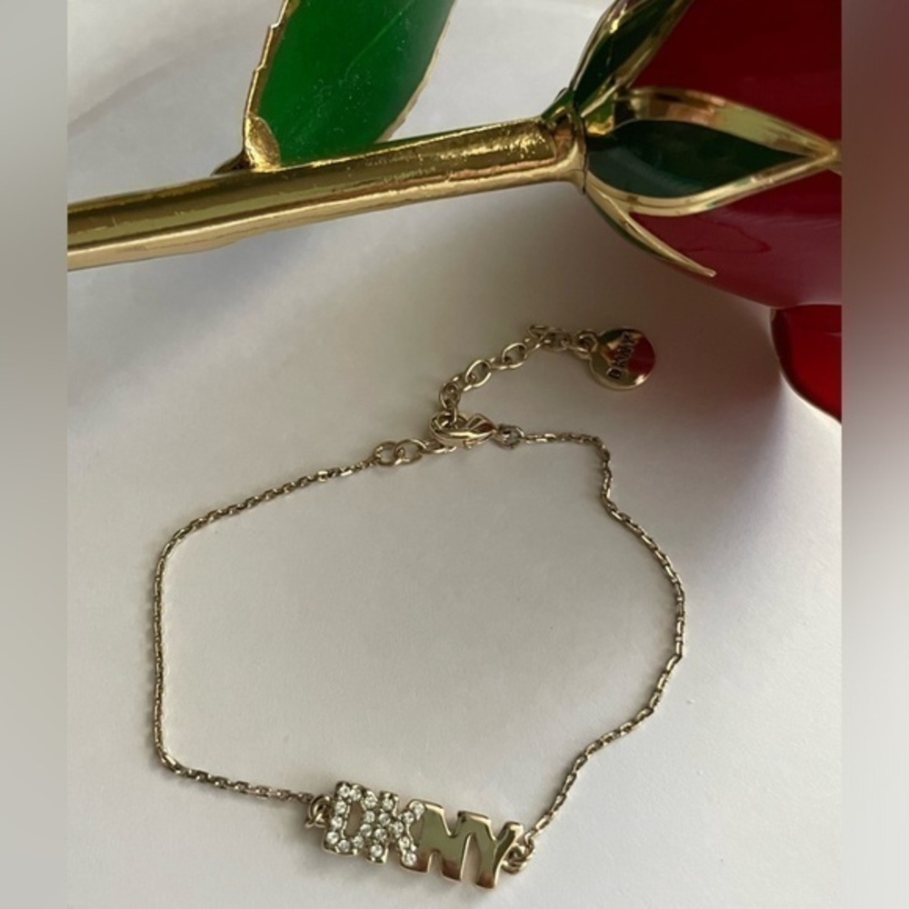 Women’s Bracelet,DKNY Gold Bracelet with Crystal Charm